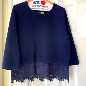 JCrew Navy cotton sweater with lace trim